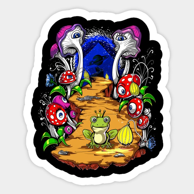 Psychedelic Magic Mushrooms Forest Sticker by underheaven